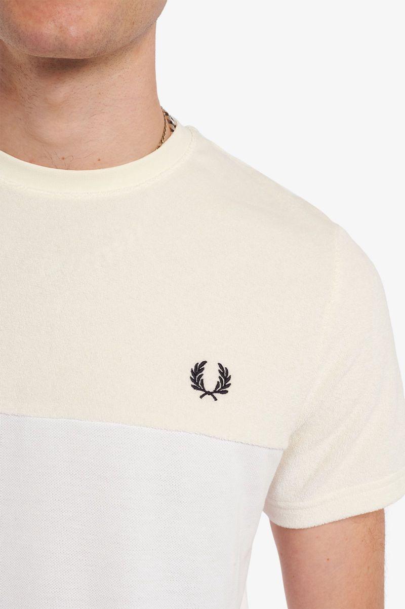 White Fred Perry Towelling Panel Piqué Men's T Shirts | PH 1792XYUF